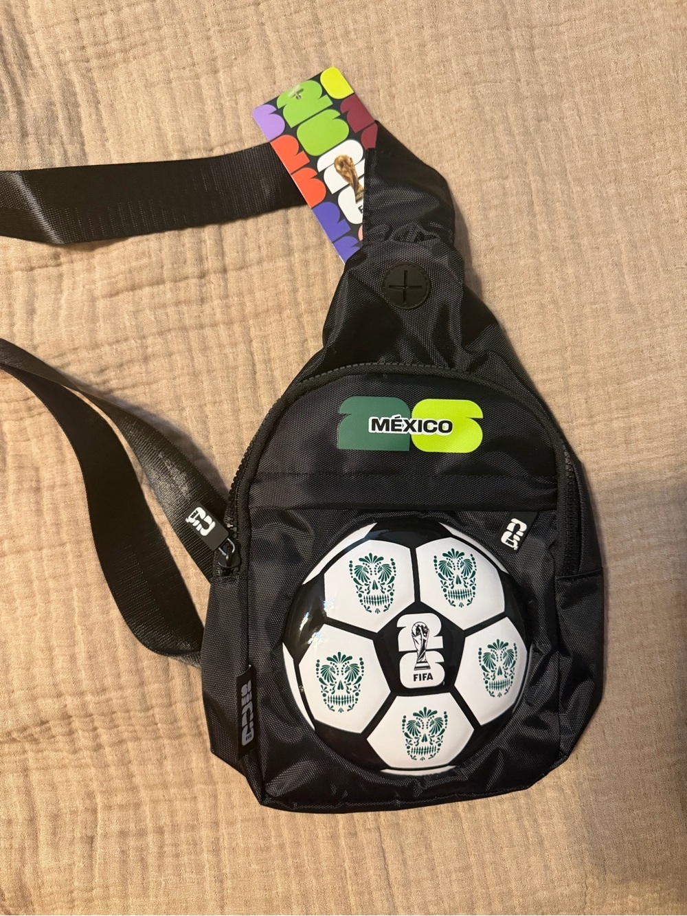 Mexico FIFA Black Crossbody Sling Bag with Soccer Ball Pocket